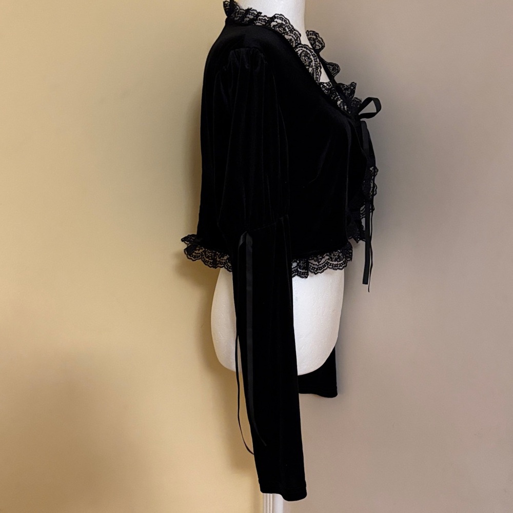 ROMWE Black Lace Trim Robe Sz 12 - Picture 4 of 5